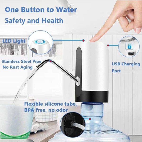 Electric Portable Water Dispenser Pump – USB Rechargeable Automatic Drinking Water Pump with LED Light,